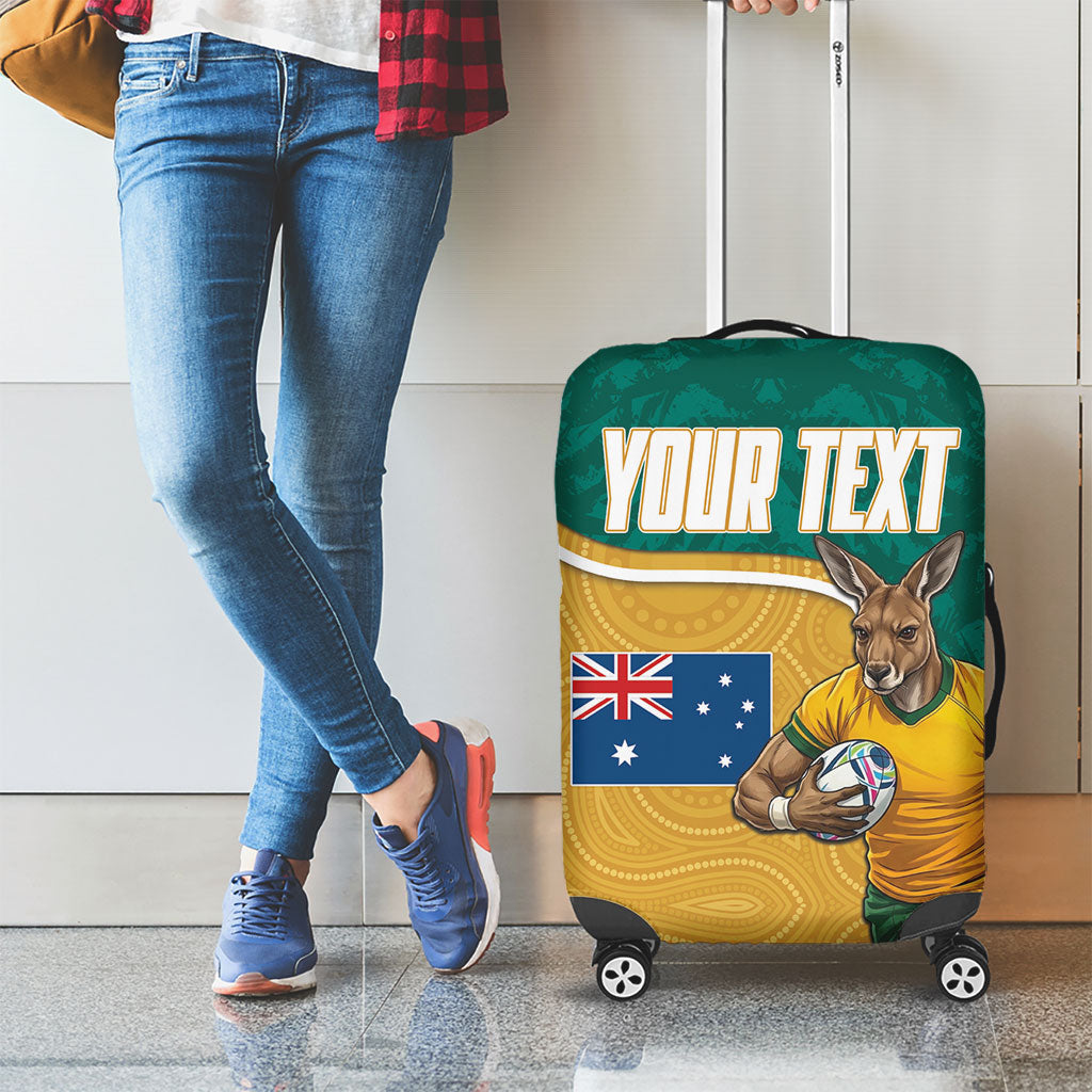 Personalised Australia Rugby Luggage Cover Wallabies Kangaroo Player Aboriginal Pattern