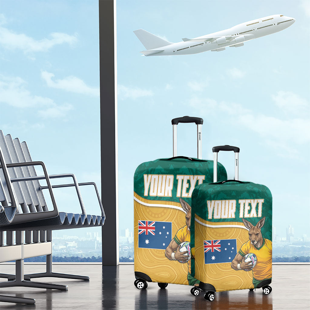 Personalised Australia Rugby Luggage Cover Wallabies Kangaroo Player Aboriginal Pattern
