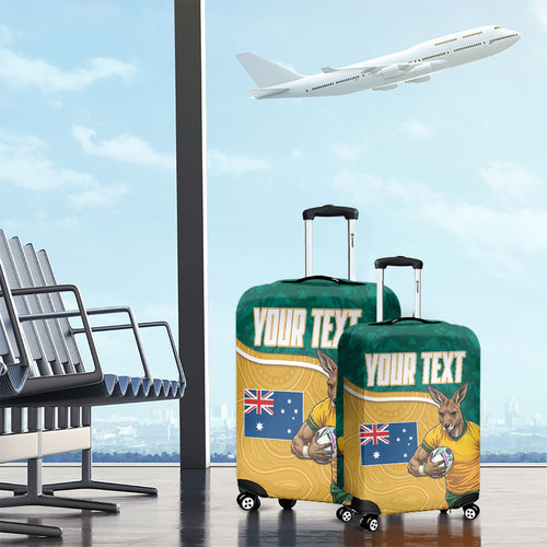 Personalised Australia Rugby Luggage Cover Wallabies Kangaroo Player Aboriginal Pattern