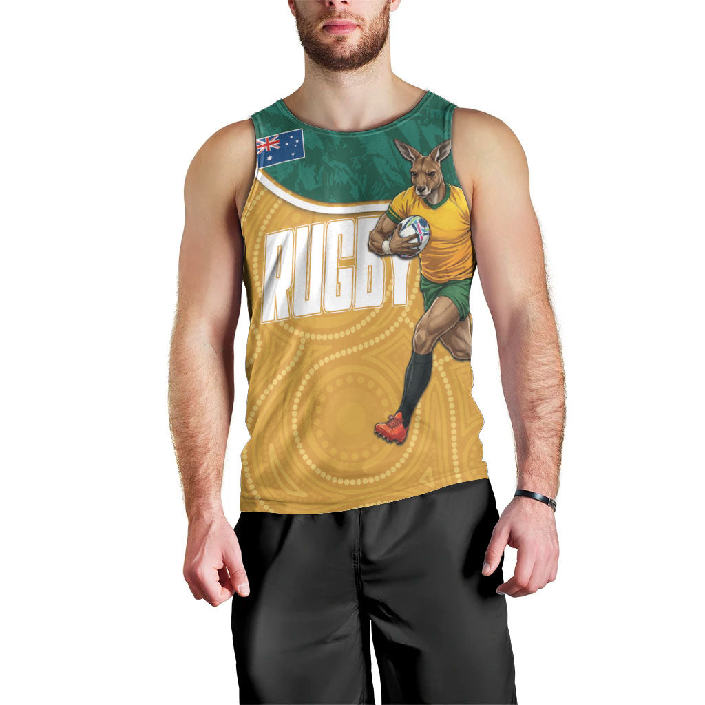 Personalised Australia Rugby Men Tank Top Wallabies Kangaroo Player Aboriginal Pattern