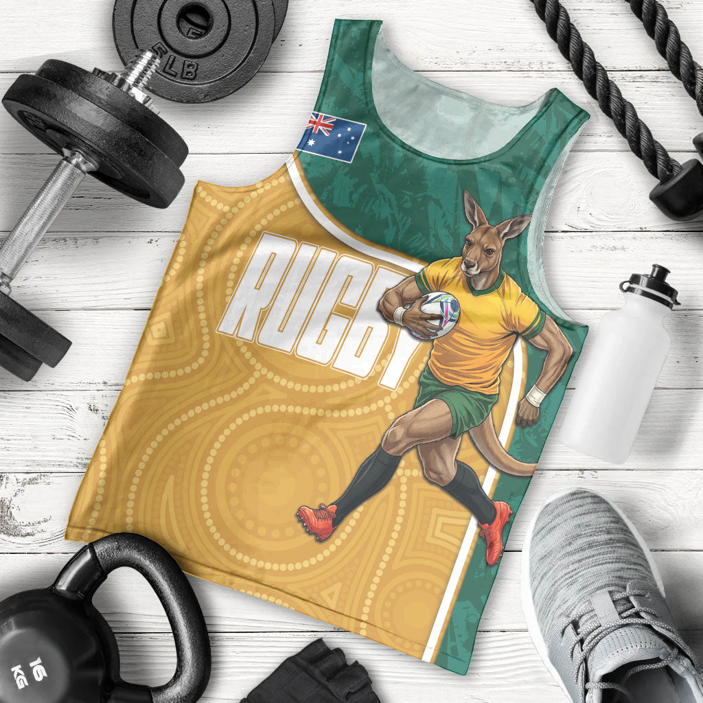 Personalised Australia Rugby Men Tank Top Wallabies Kangaroo Player Aboriginal Pattern