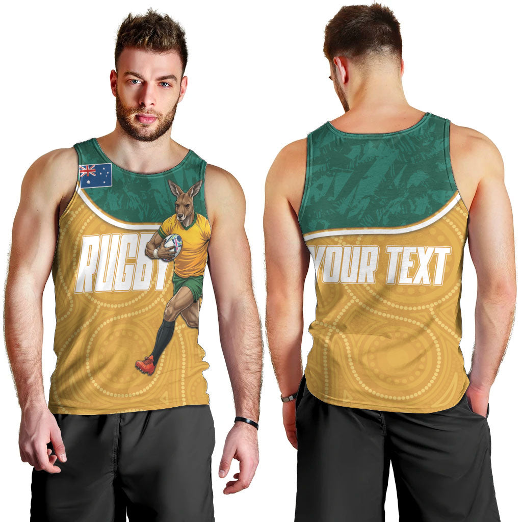 Personalised Australia Rugby Men Tank Top Wallabies Kangaroo Player Aboriginal Pattern
