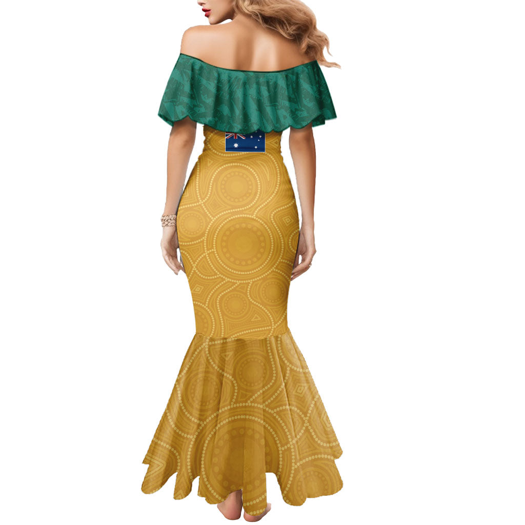 Personalised Australia Rugby Mermaid Dress Wallabies Kangaroo Player Aboriginal Pattern
