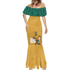 Personalised Australia Rugby Mermaid Dress Wallabies Kangaroo Player Aboriginal Pattern