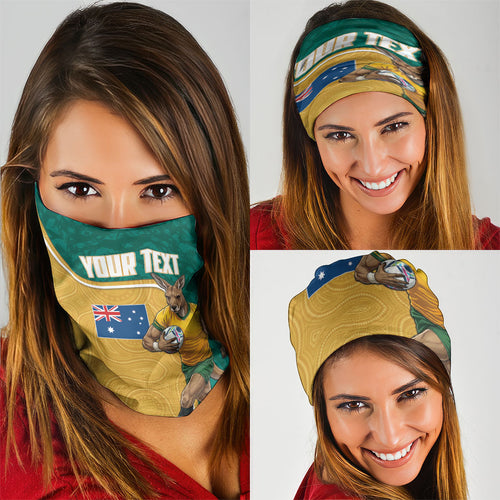 Personalised Australia Rugby Neck Gaiter Wallabies Kangaroo Player Aboriginal Pattern