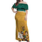 Personalised Australia Rugby Off Shoulder Maxi Dress Wallabies Kangaroo Player Aboriginal Pattern