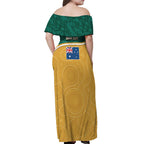 Personalised Australia Rugby Off Shoulder Maxi Dress Wallabies Kangaroo Player Aboriginal Pattern