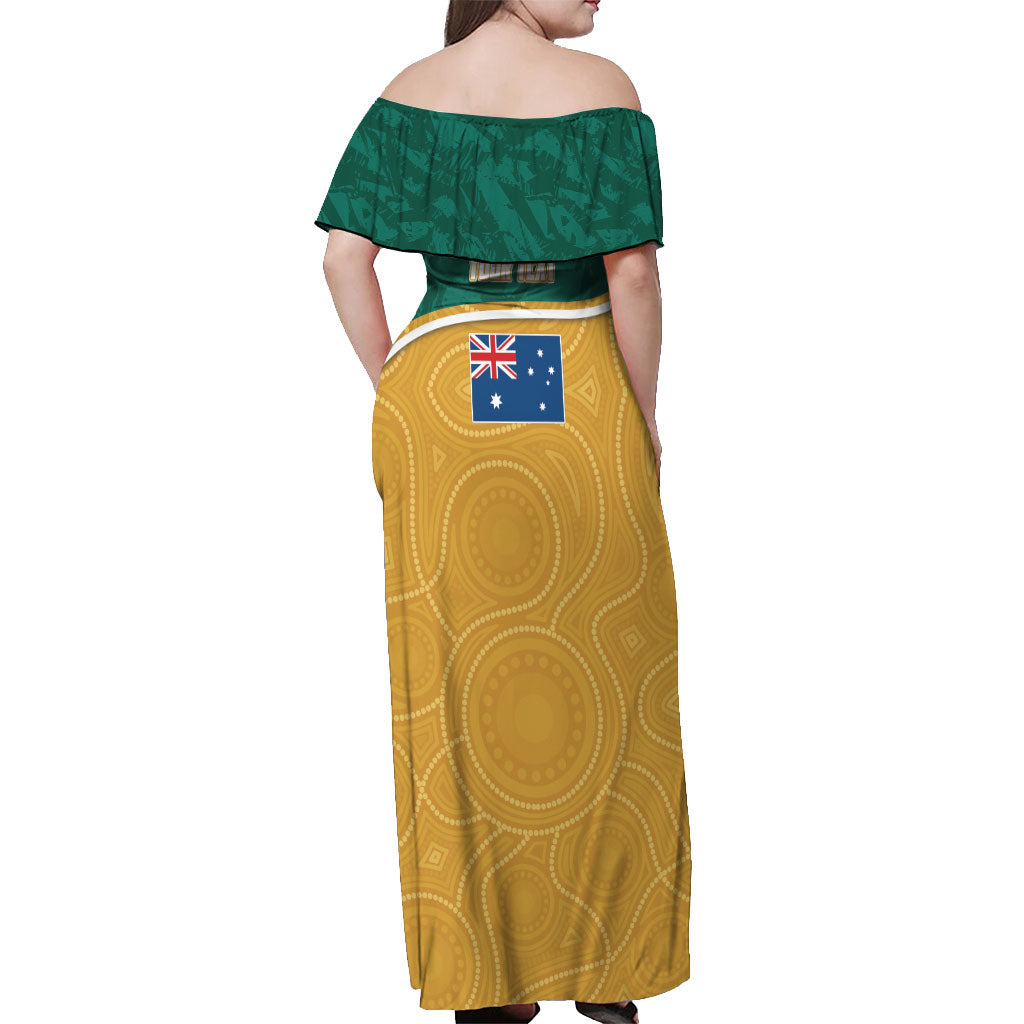 Personalised Australia Rugby Off Shoulder Maxi Dress Wallabies Kangaroo Player Aboriginal Pattern