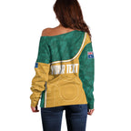 Personalised Australia Rugby Off Shoulder Sweater Wallabies Kangaroo Player Aboriginal Pattern