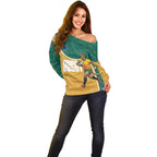 Personalised Australia Rugby Off Shoulder Sweater Wallabies Kangaroo Player Aboriginal Pattern