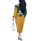 Personalised Australia Rugby Off The Shoulder Long Sleeve Dress Wallabies Kangaroo Player Aboriginal Pattern