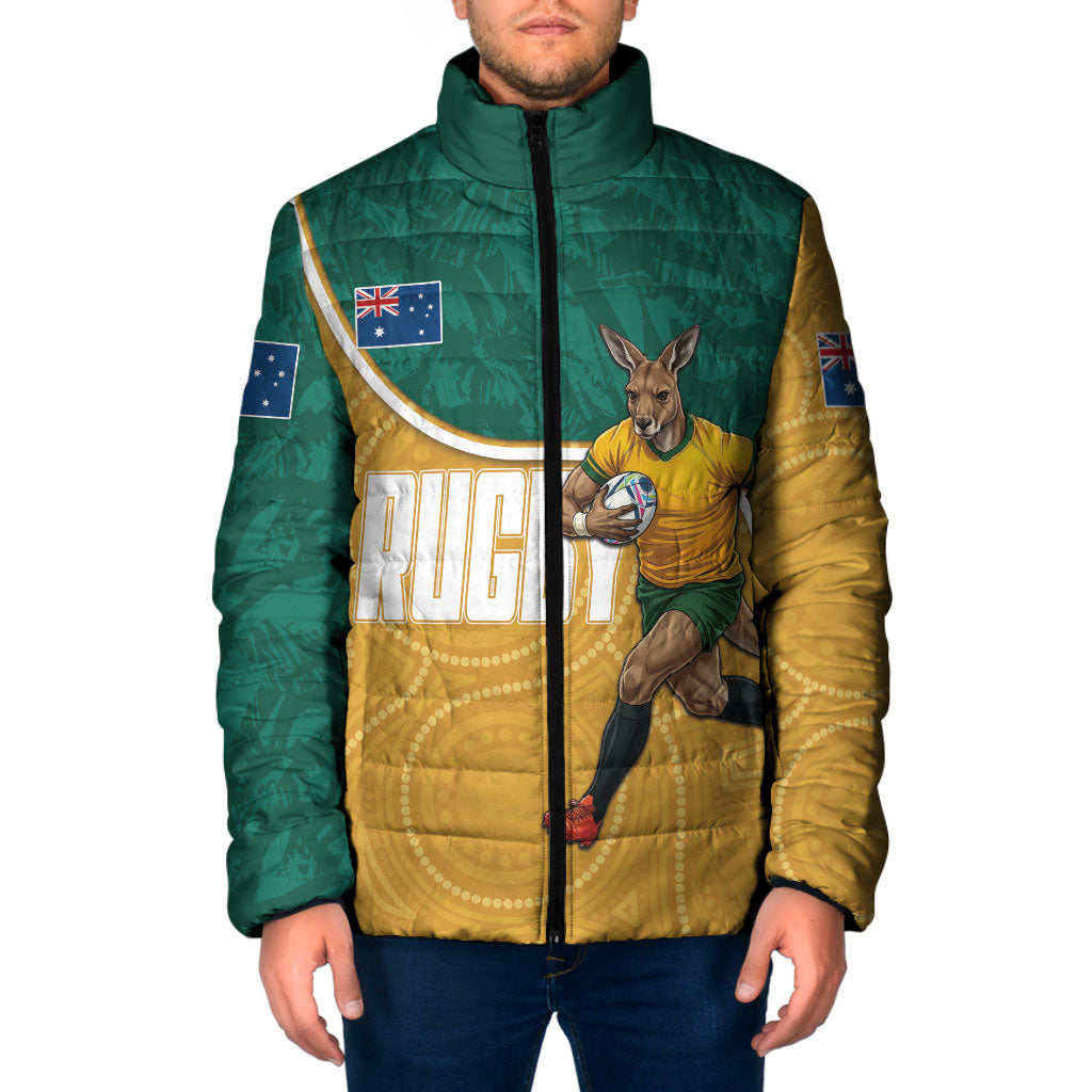 Personalised Australia Rugby Padded Jacket Wallabies Kangaroo Player Aboriginal Pattern