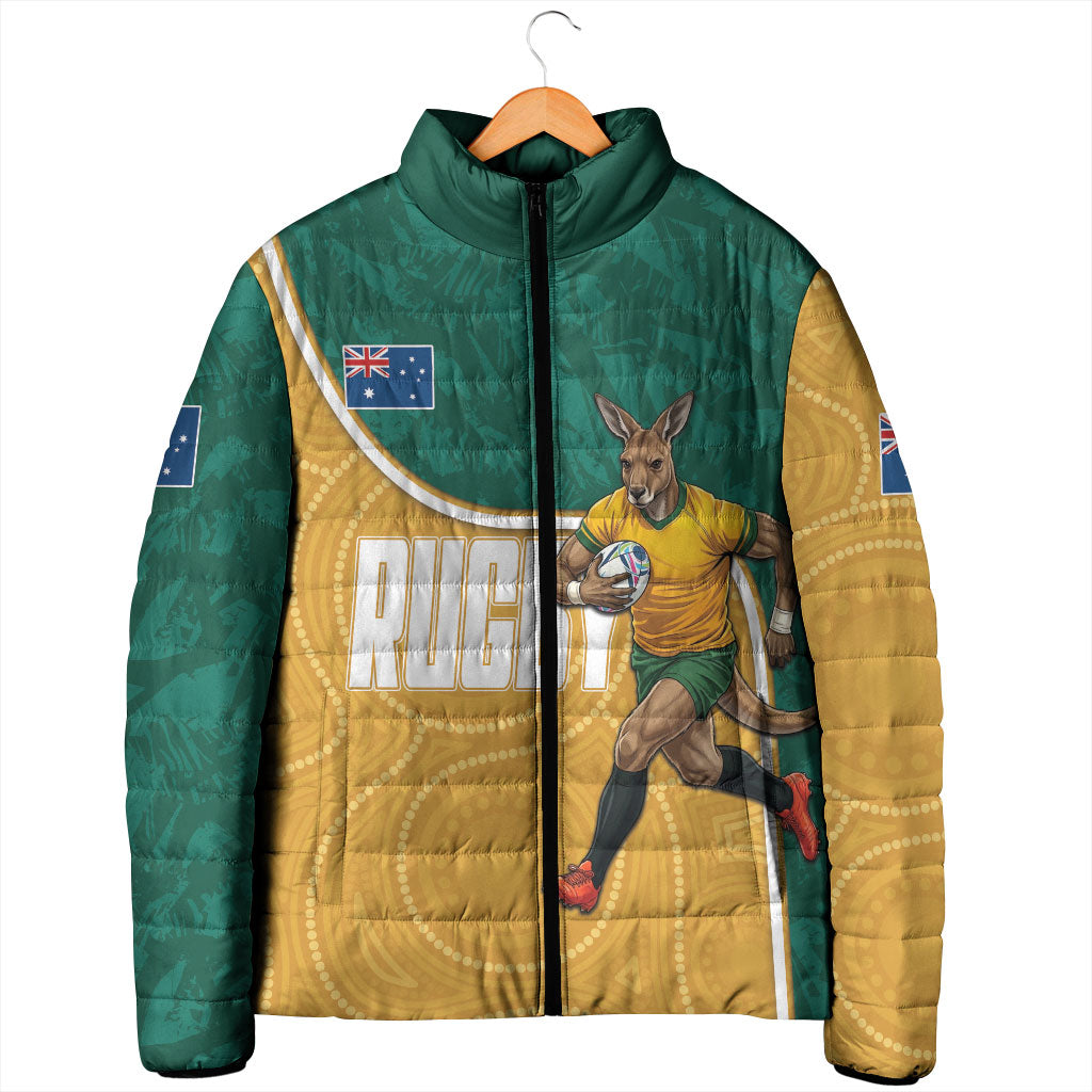 Personalised Australia Rugby Padded Jacket Wallabies Kangaroo Player Aboriginal Pattern