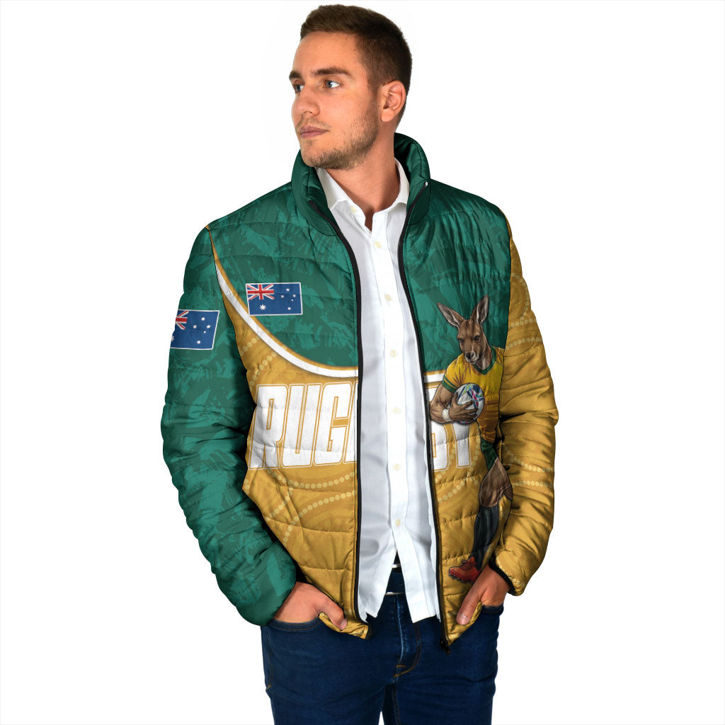 Personalised Australia Rugby Padded Jacket Wallabies Kangaroo Player Aboriginal Pattern