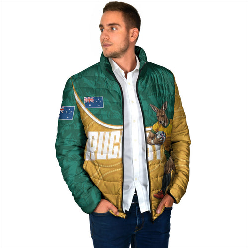 Personalised Australia Rugby Padded Jacket Wallabies Kangaroo Player Aboriginal Pattern