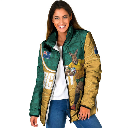 Personalised Australia Rugby Padded Jacket Wallabies Kangaroo Player Aboriginal Pattern