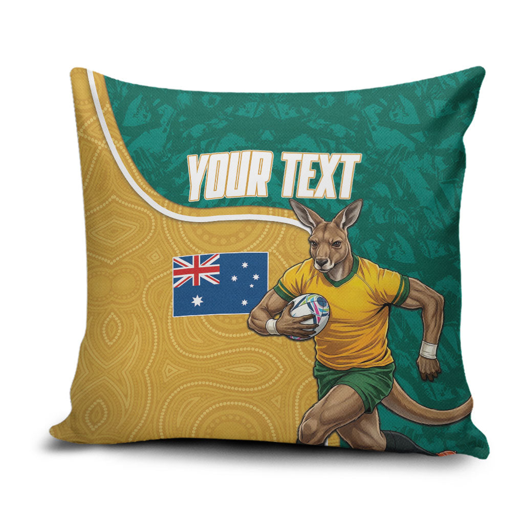 Personalised Australia Rugby Pillow Cover Wallabies Kangaroo Player Aboriginal Pattern