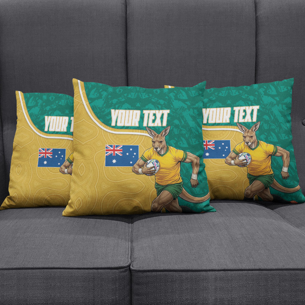 Personalised Australia Rugby Pillow Cover Wallabies Kangaroo Player Aboriginal Pattern