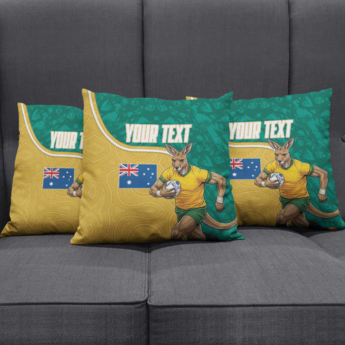 Personalised Australia Rugby Pillow Cover Wallabies Kangaroo Player Aboriginal Pattern
