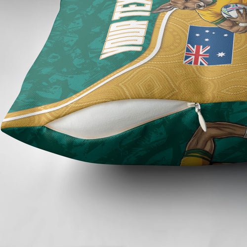 Personalised Australia Rugby Pillow Cover Wallabies Kangaroo Player Aboriginal Pattern