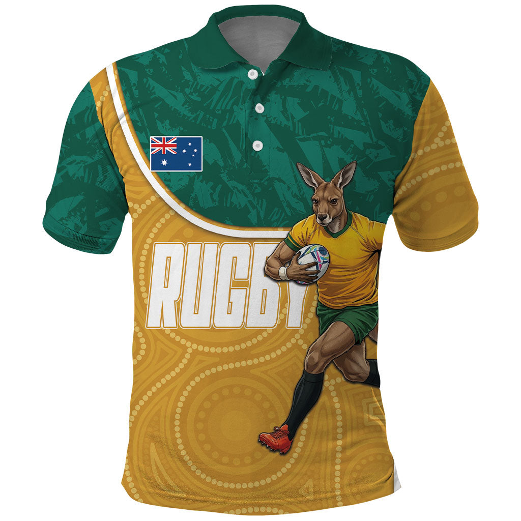 Personalised Australia Rugby Polo Shirt Wallabies Kangaroo Player Aboriginal Pattern
