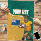 Personalised Australia Rugby Puzzle Wallabies Kangaroo Player Aboriginal Pattern