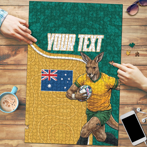 Personalised Australia Rugby Puzzle Wallabies Kangaroo Player Aboriginal Pattern