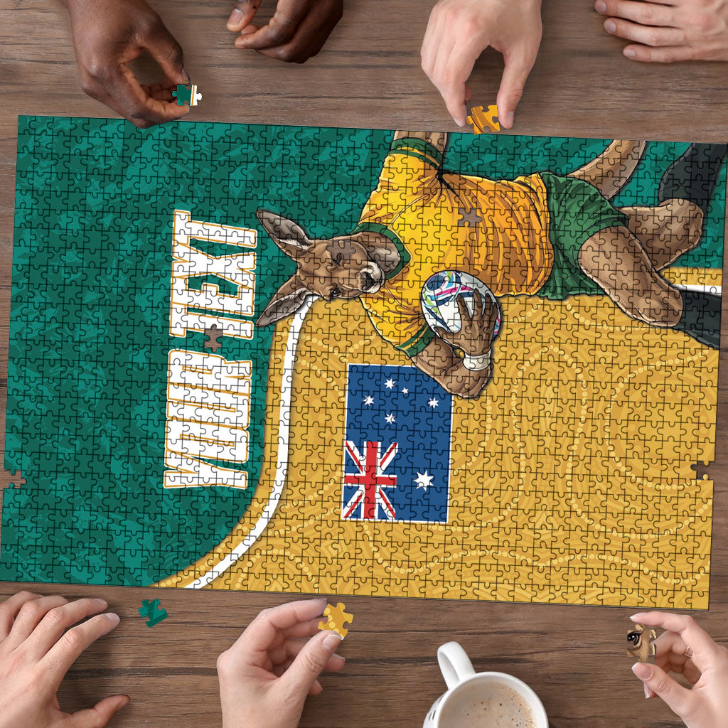 Personalised Australia Rugby Puzzle Wallabies Kangaroo Player Aboriginal Pattern