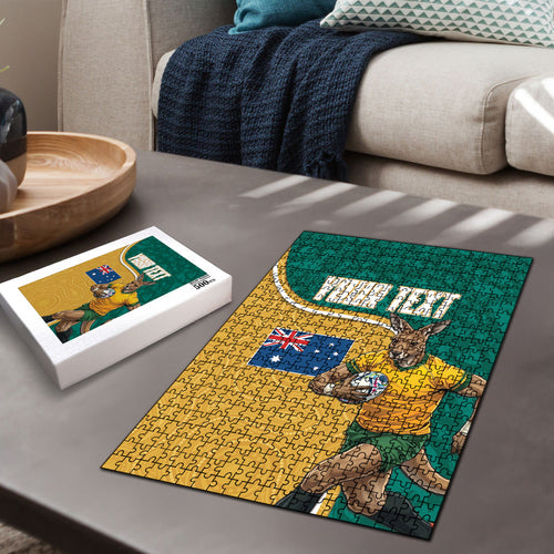 Personalised Australia Rugby Puzzle Wallabies Kangaroo Player Aboriginal Pattern