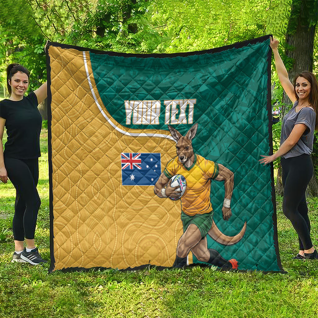 Personalised Australia Rugby Quilt Wallabies Kangaroo Player Aboriginal Pattern