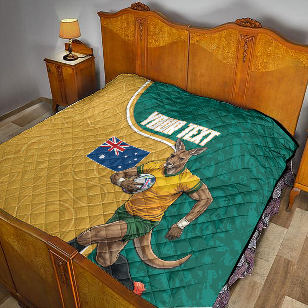 Personalised Australia Rugby Quilt Wallabies Kangaroo Player Aboriginal Pattern