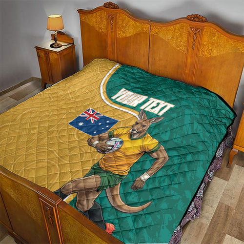 Personalised Australia Rugby Quilt Wallabies Kangaroo Player Aboriginal Pattern