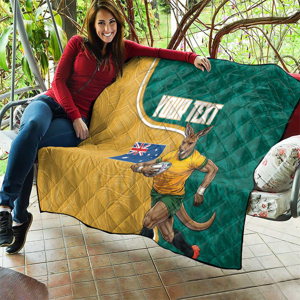 Personalised Australia Rugby Quilt Wallabies Kangaroo Player Aboriginal Pattern