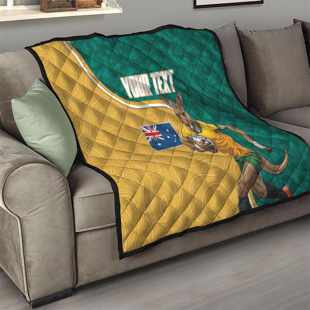 Personalised Australia Rugby Quilt Wallabies Kangaroo Player Aboriginal Pattern