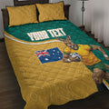 Personalised Australia Rugby Quilt Bed Set Wallabies Kangaroo Player Aboriginal Pattern