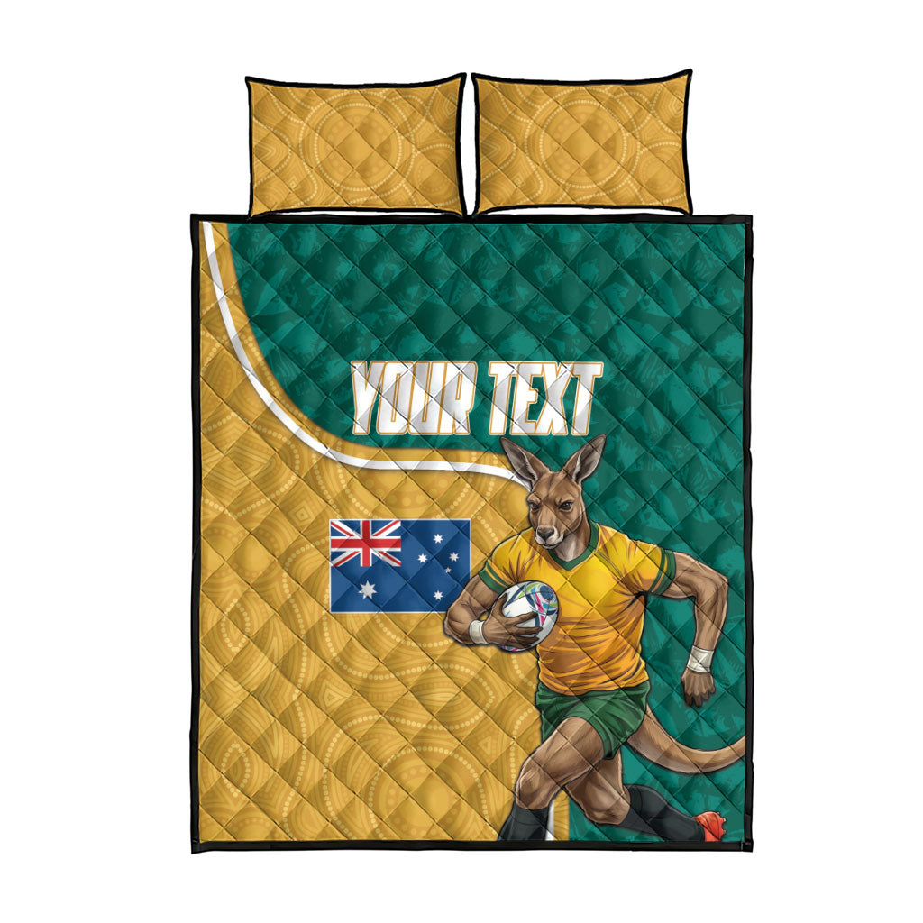 Personalised Australia Rugby Quilt Bed Set Wallabies Kangaroo Player Aboriginal Pattern