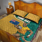 Personalised Australia Rugby Quilt Bed Set Wallabies Kangaroo Player Aboriginal Pattern