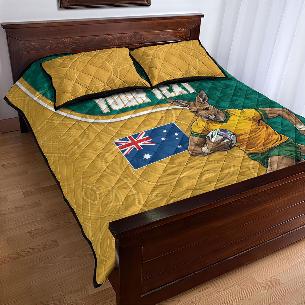 Personalised Australia Rugby Quilt Bed Set Wallabies Kangaroo Player Aboriginal Pattern