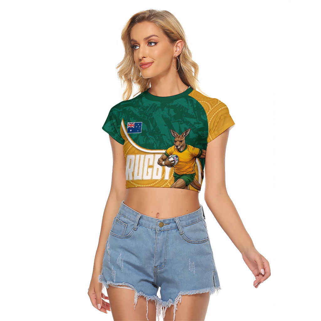 Personalised Australia Rugby Raglan Cropped T Shirt Wallabies Kangaroo Player Aboriginal Pattern