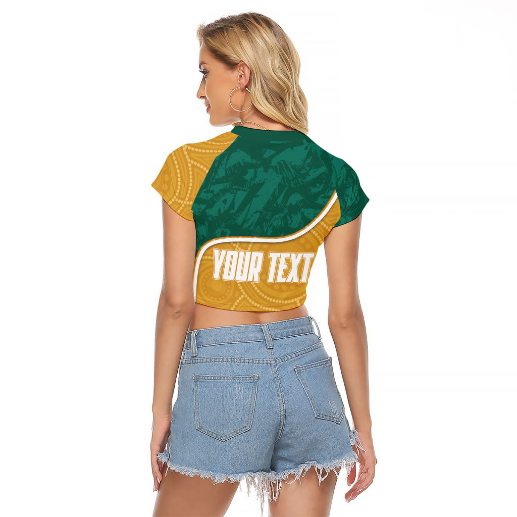 Personalised Australia Rugby Raglan Cropped T Shirt Wallabies Kangaroo Player Aboriginal Pattern