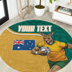 Personalised Australia Rugby Round Carpet Wallabies Kangaroo Player Aboriginal Pattern