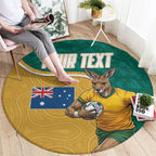 Personalised Australia Rugby Round Carpet Wallabies Kangaroo Player Aboriginal Pattern