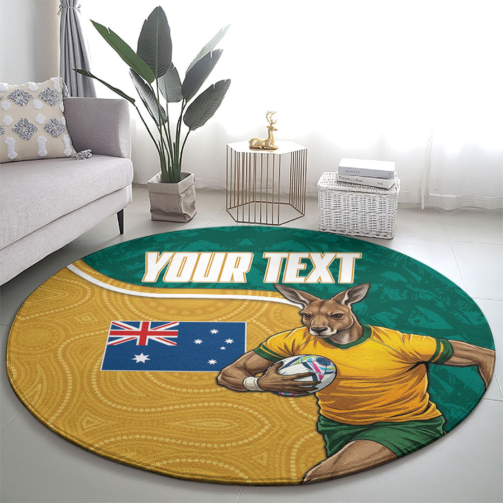 Personalised Australia Rugby Round Carpet Wallabies Kangaroo Player Aboriginal Pattern