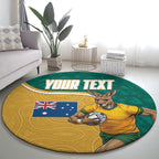 Personalised Australia Rugby Round Carpet Wallabies Kangaroo Player Aboriginal Pattern