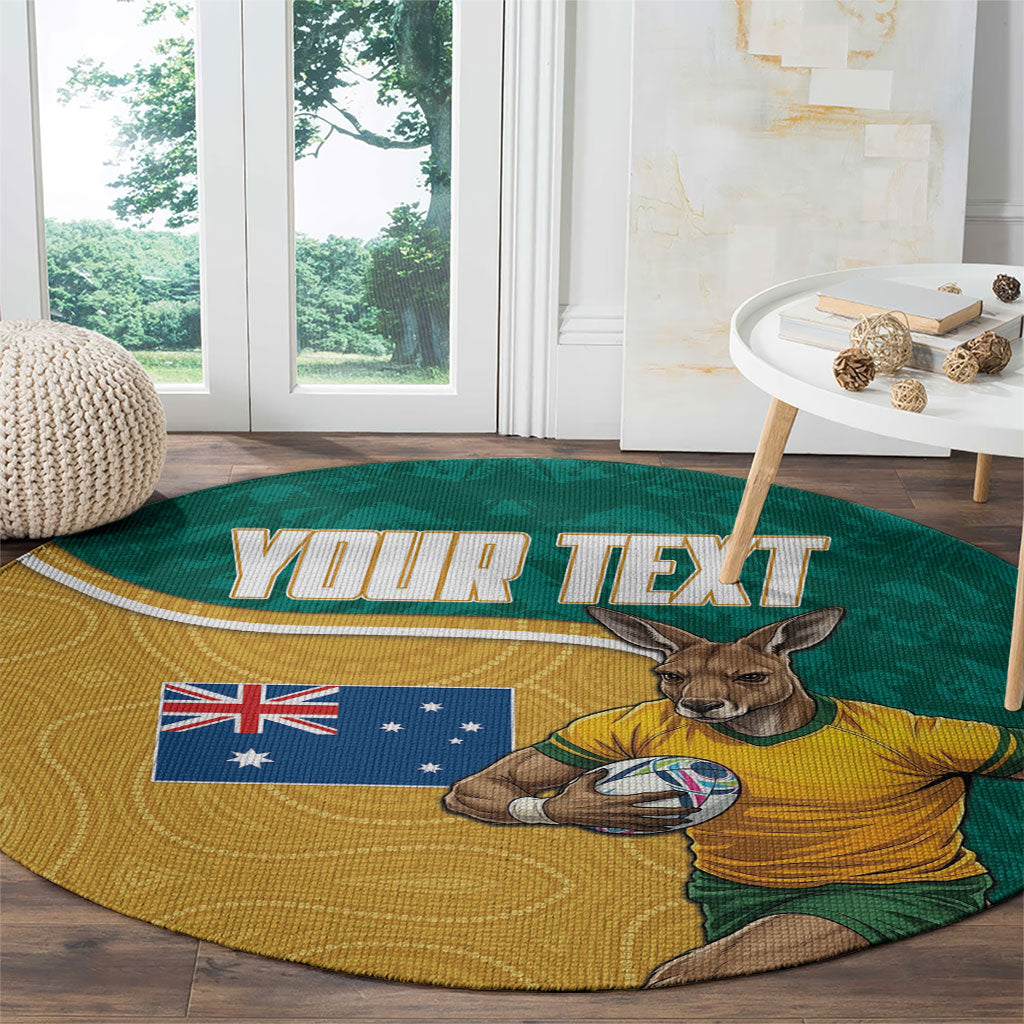 Personalised Australia Rugby Round Carpet Wallabies Kangaroo Player Aboriginal Pattern