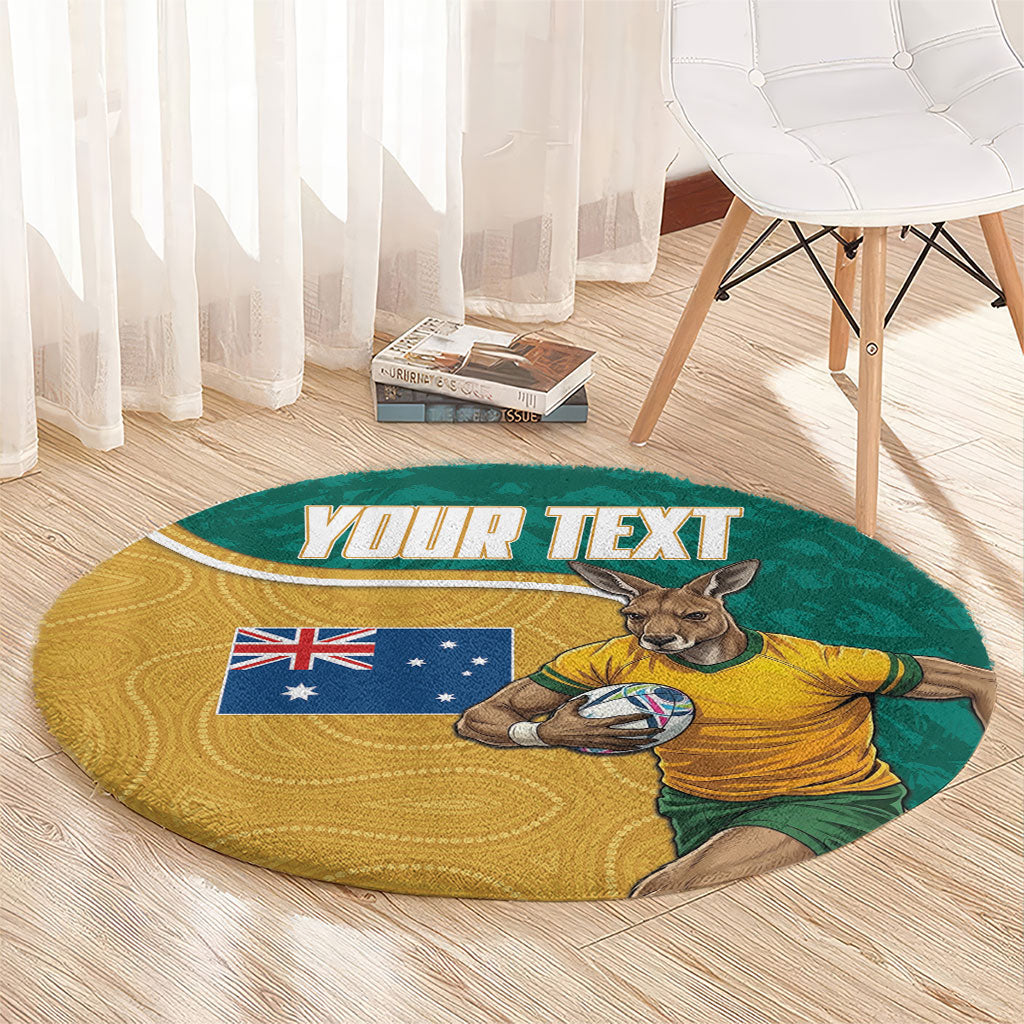 Personalised Australia Rugby Round Carpet Wallabies Kangaroo Player Aboriginal Pattern
