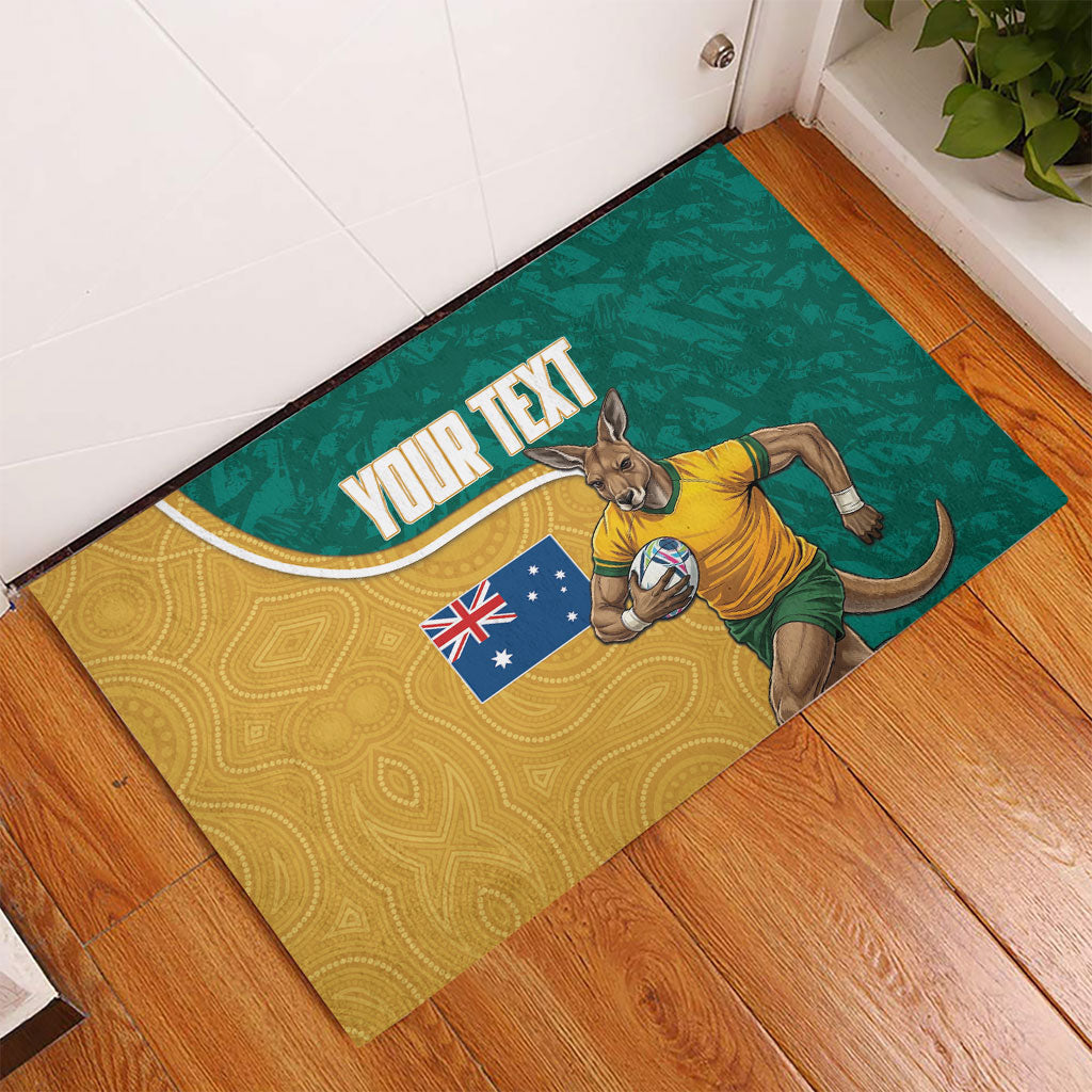Personalised Australia Rugby Rubber Doormat Wallabies Kangaroo Player Aboriginal Pattern