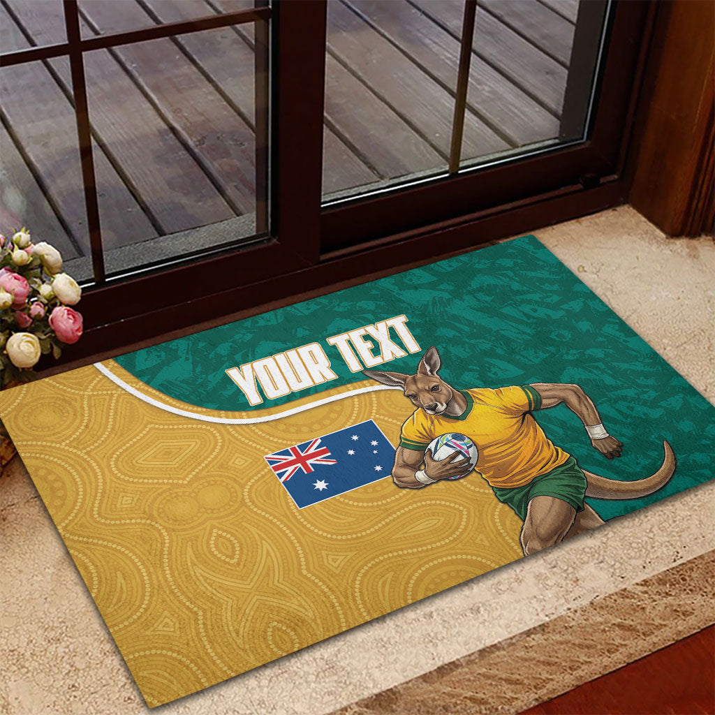 Personalised Australia Rugby Rubber Doormat Wallabies Kangaroo Player Aboriginal Pattern