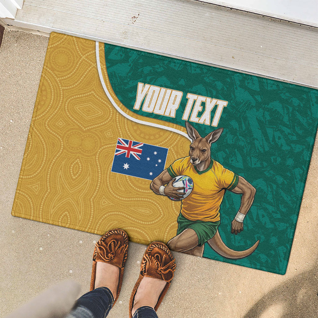 Personalised Australia Rugby Rubber Doormat Wallabies Kangaroo Player Aboriginal Pattern