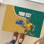 Personalised Australia Rugby Rubber Doormat Wallabies Kangaroo Player Aboriginal Pattern